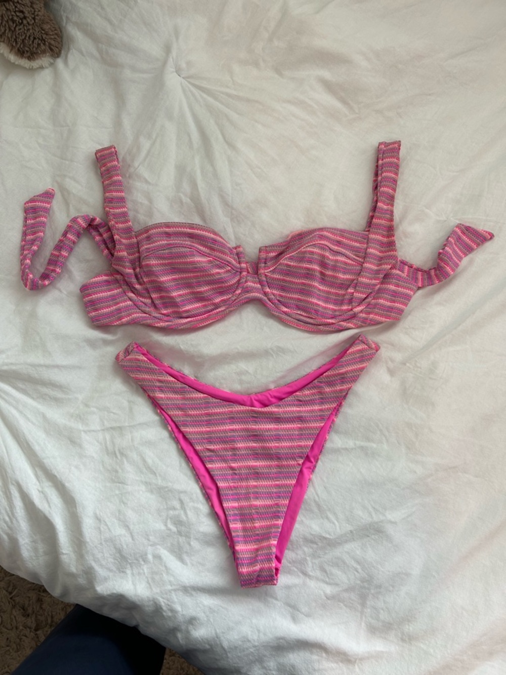 l*space Pink Striped Underwire Bikini Set